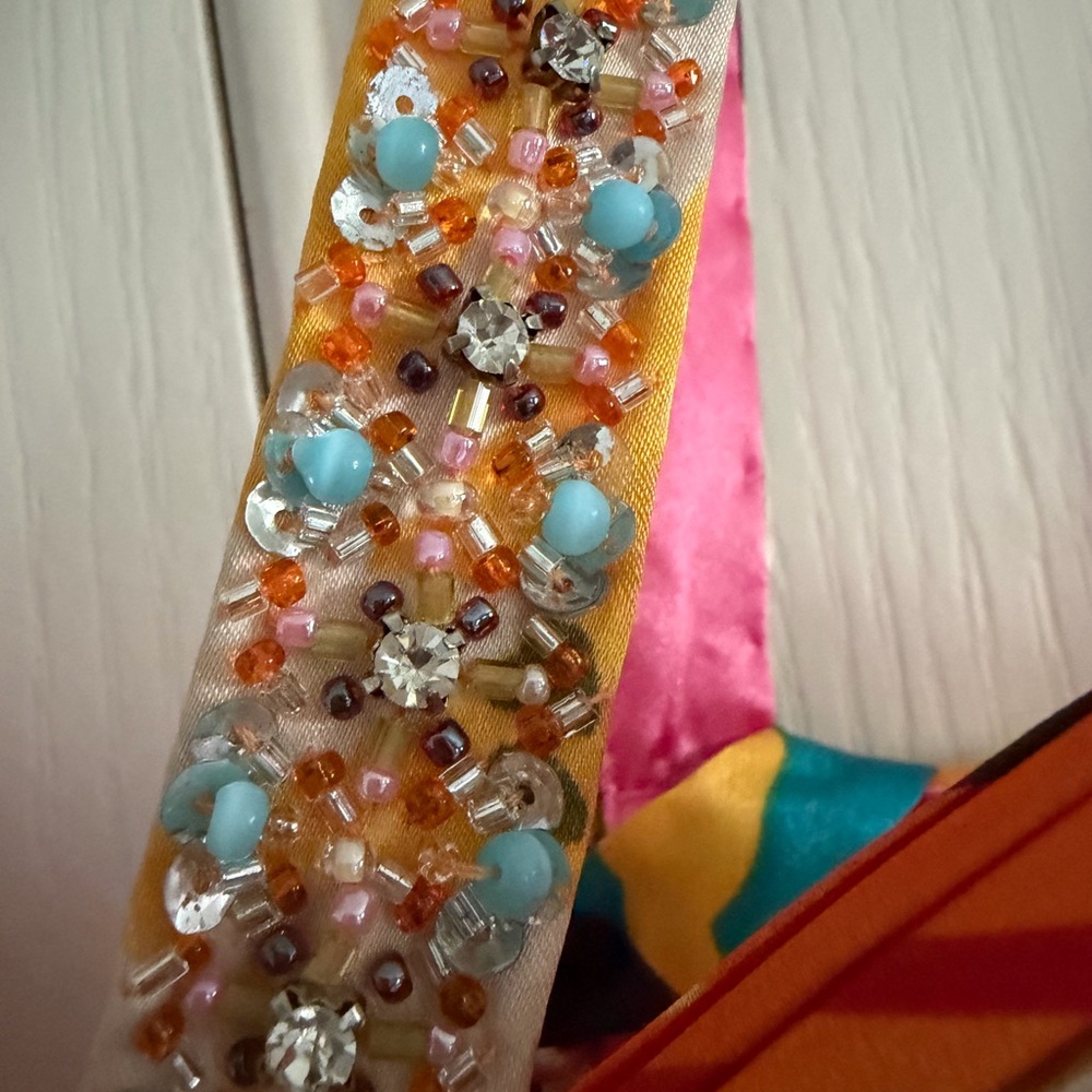 Faviana Couture Colorful Embellished Long Satin Maxi Dress Formal Gown Size 12 - Picture 10 of 16